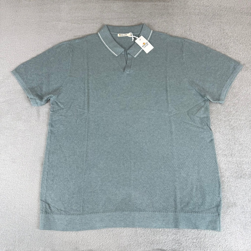 Marine Layer Greyson Sweater Polo Shirt Mens Large Topaz Cotton $118 New NWT